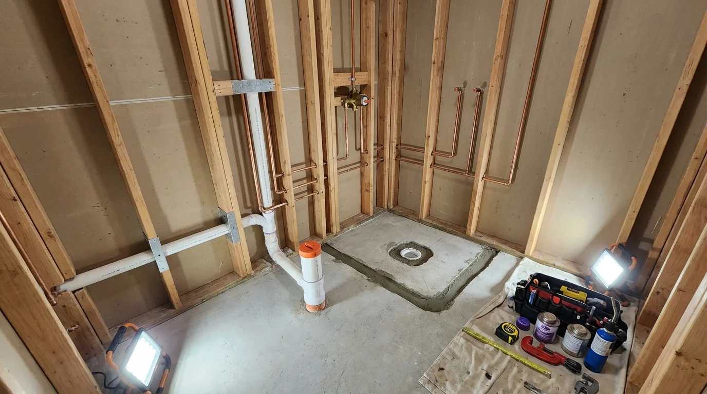 Bathroom rough-in plumbing during remodel by Johns Plumbing LLC in Tavares