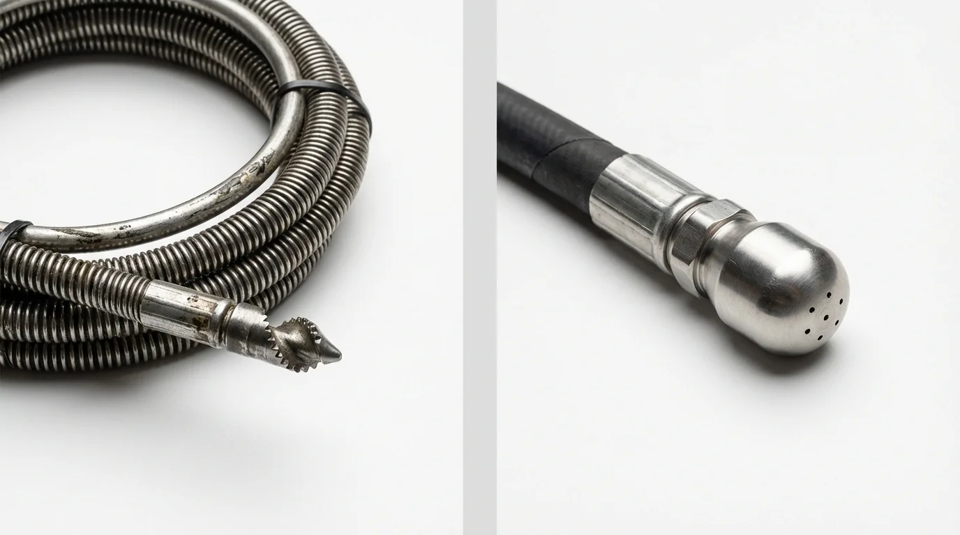 Drain snake cable and hydro jetting nozzle used for drain cleaning in Tavares, FL