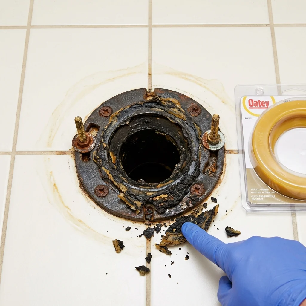 Failed wax ring showing water seepage at the base of a toilet in a Tavares, FL home