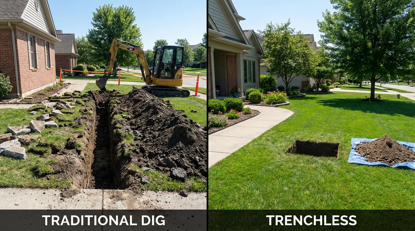 Trenchless sewer repair with minimal yard damage versus traditional excavation in Tavares, FL